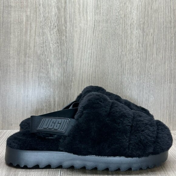 UGG Shoes - UGG Womens Super Fluff Slipper Womens 9 Elastic Strap Sling Back Black